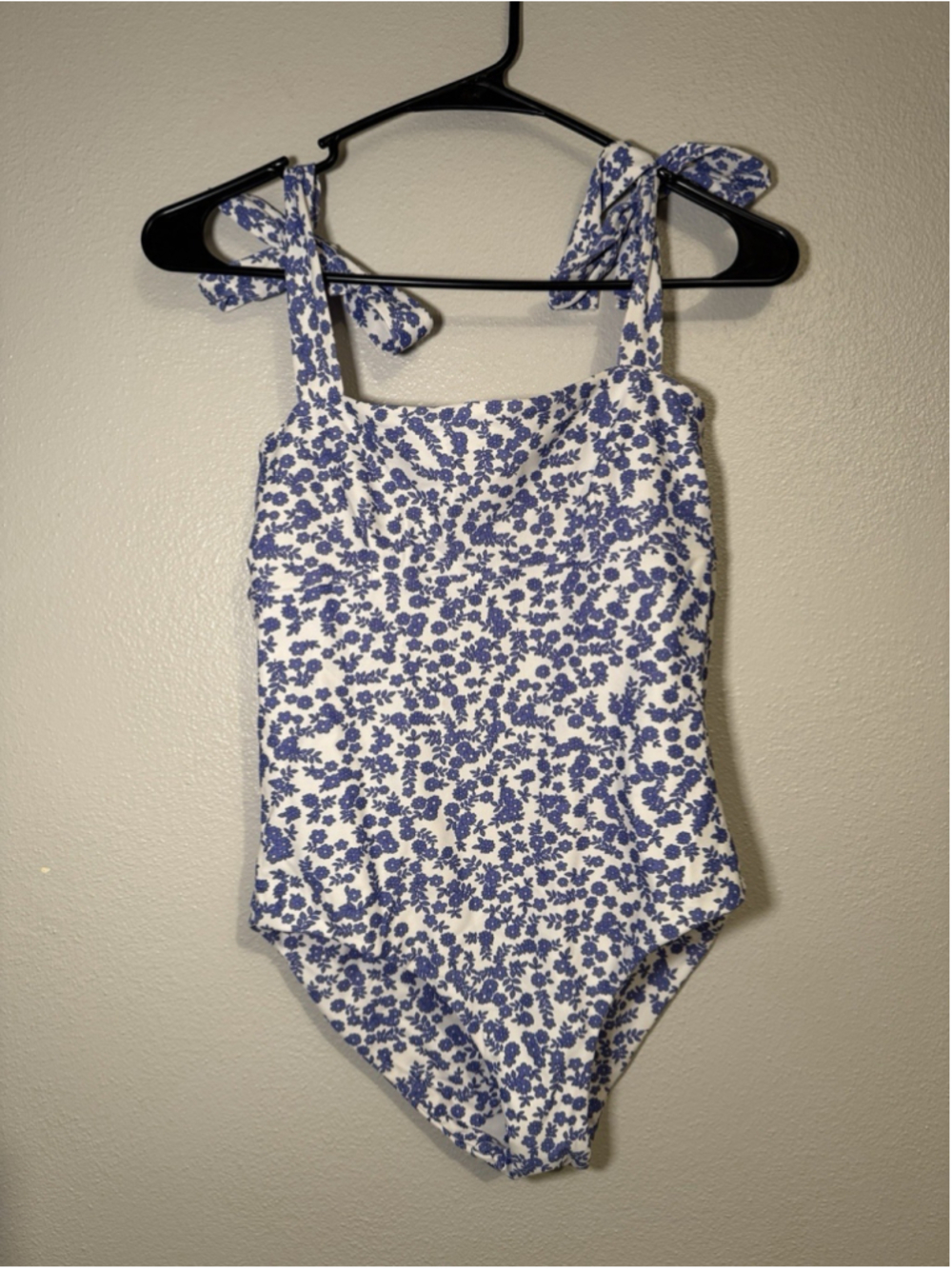 Citrine Blue Floral Tie Shoulder One Piece Swimsuit Small